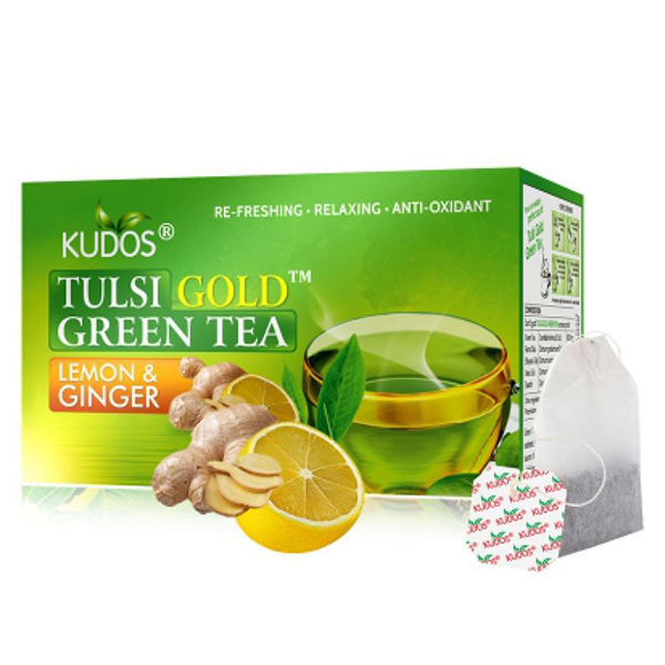 Tulsi Gold Green Tea Lemon & Ginger-caja con 25 sobres