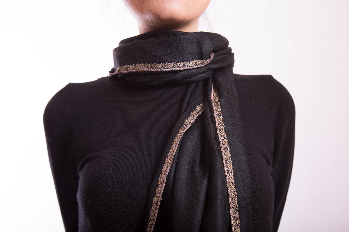 Pashmina de Fibra de Cabra de Cashemere Negra