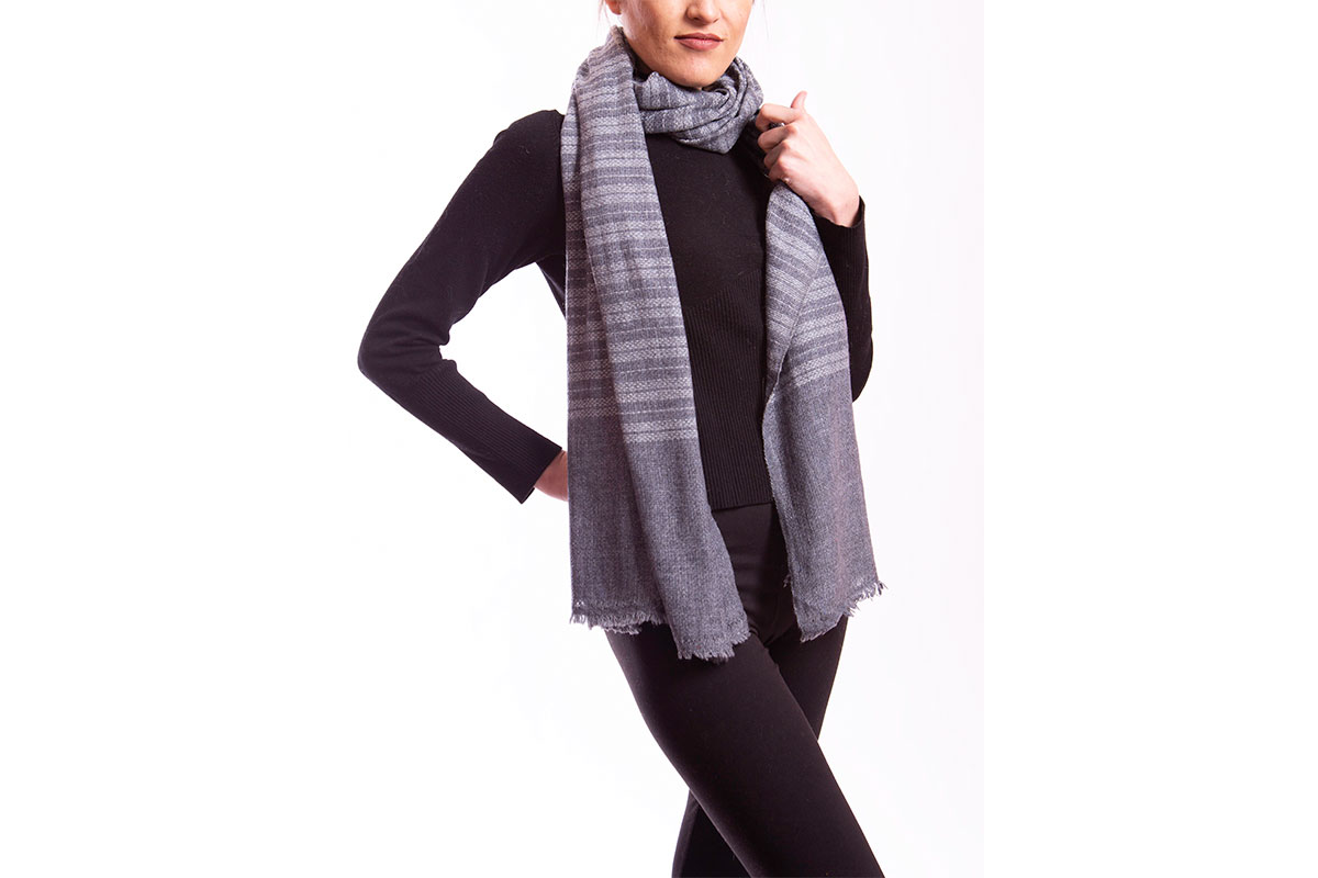 Pashmina de Lana Gruesa de Cashmere tipo bufanda, gris 01