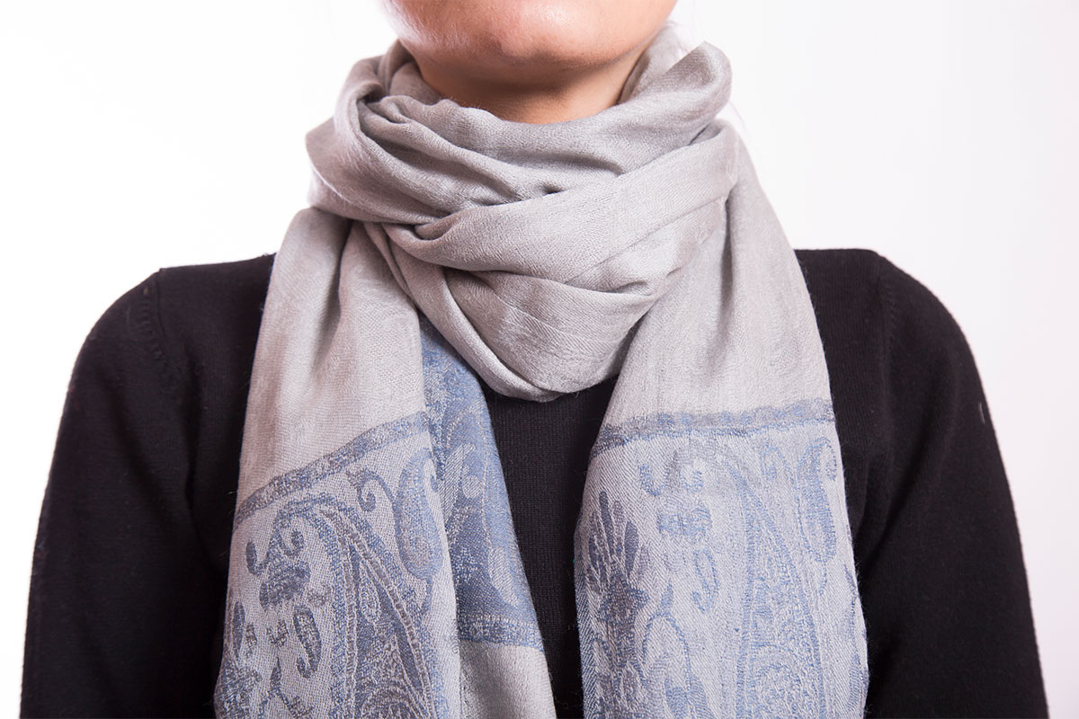 Pashmina de Lana Fina de Cashemere, gris