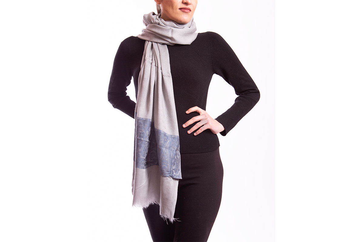 Pashmina de Lana Fina de Cashemere, gris