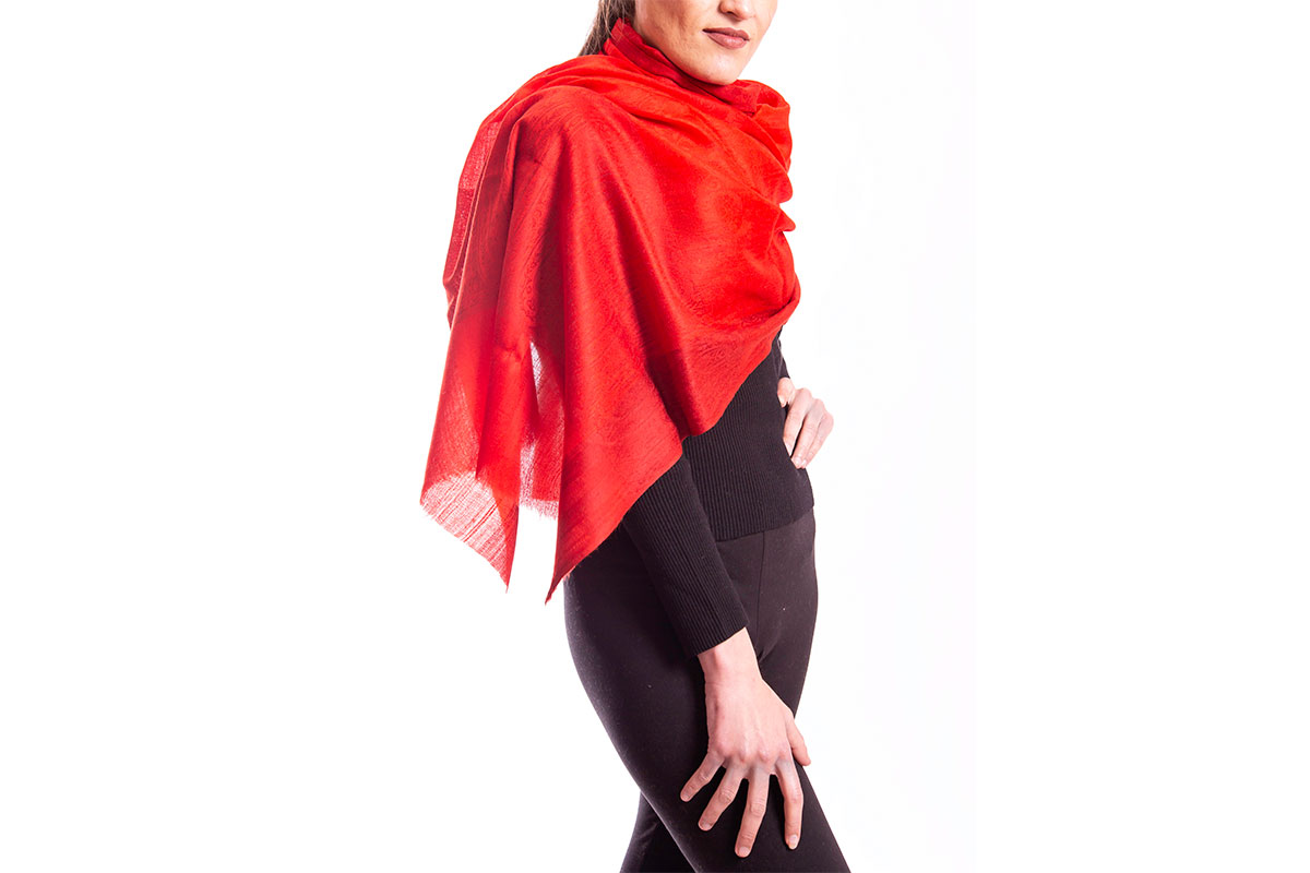 Pashmina de Lana Fina de Cashemere, rojo