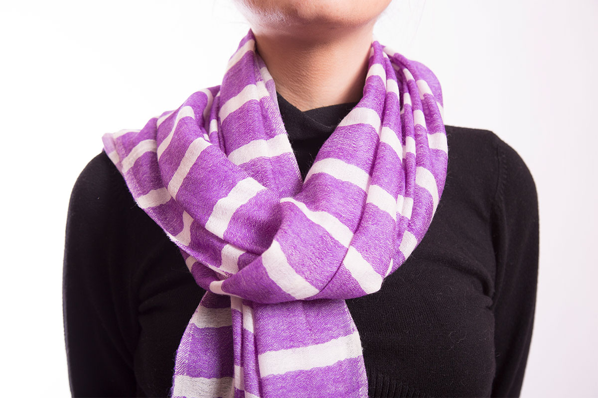 Pashmina de Lana Fina de Cashemere rayadas, morado
