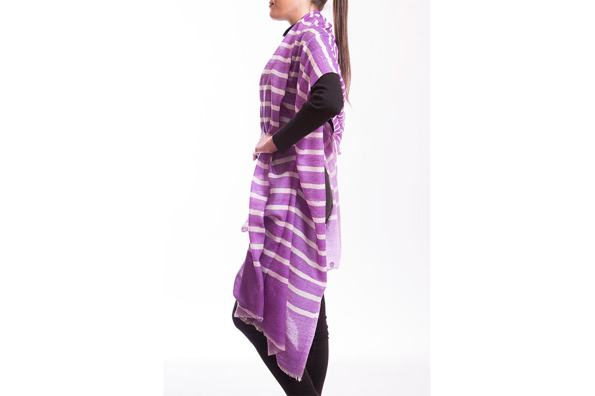 Pashmina de Lana Fina de Cashemere rayadas, morado