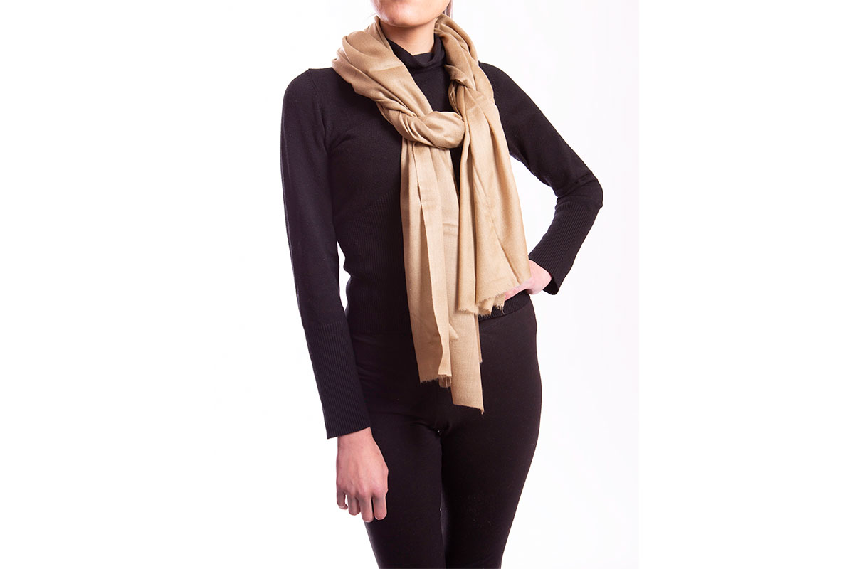 Pashmina de Lana Fina de Cashemere un color, beige