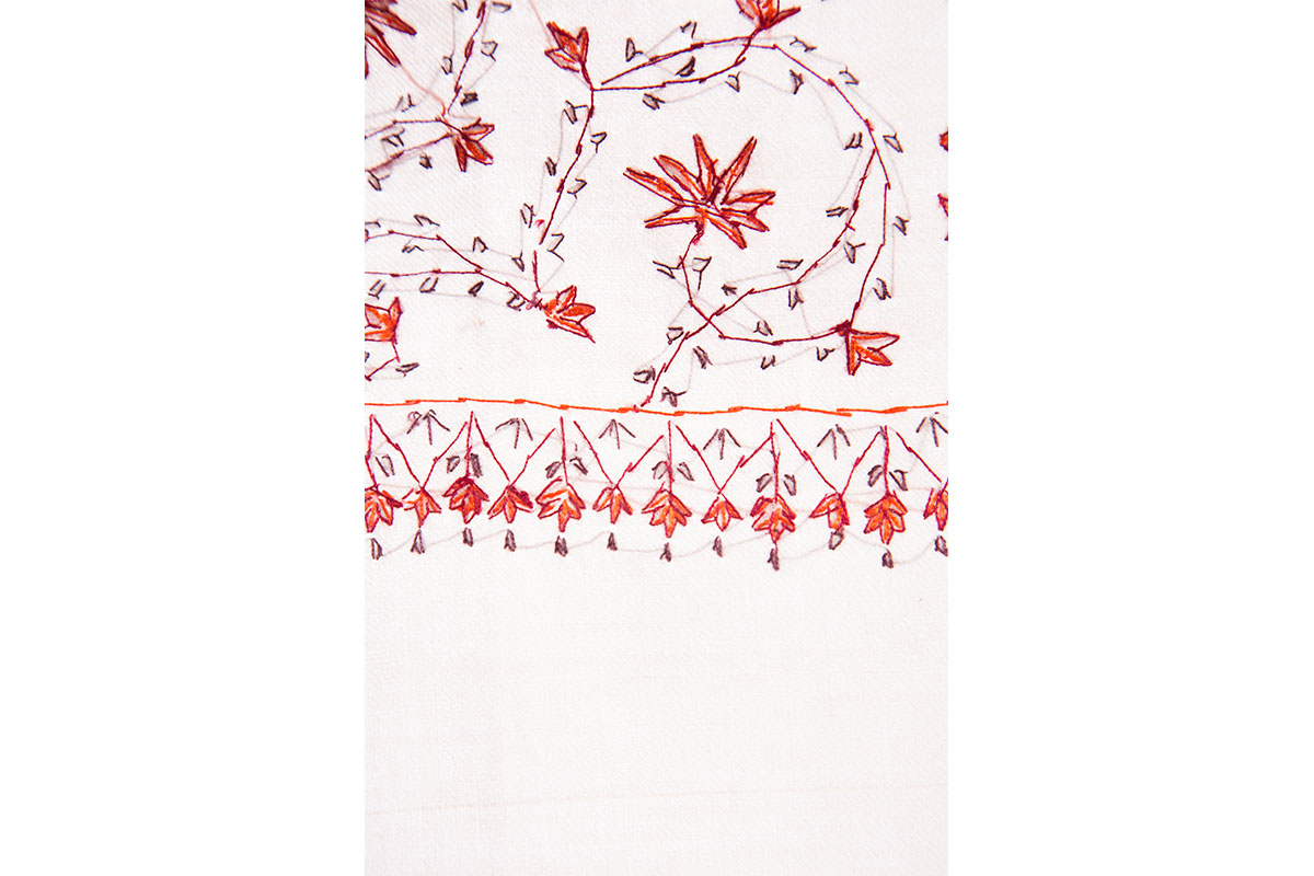 Pashmina de lana grueso de cashmere, bordada a mano, blanco