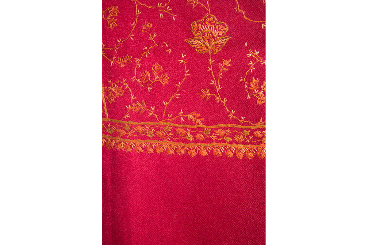 Pashmina de lana grueso de cashmere, bordada a mano, rojo