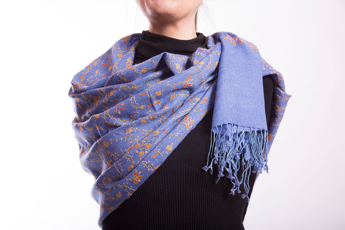 Pashmina de lana y seda, azul