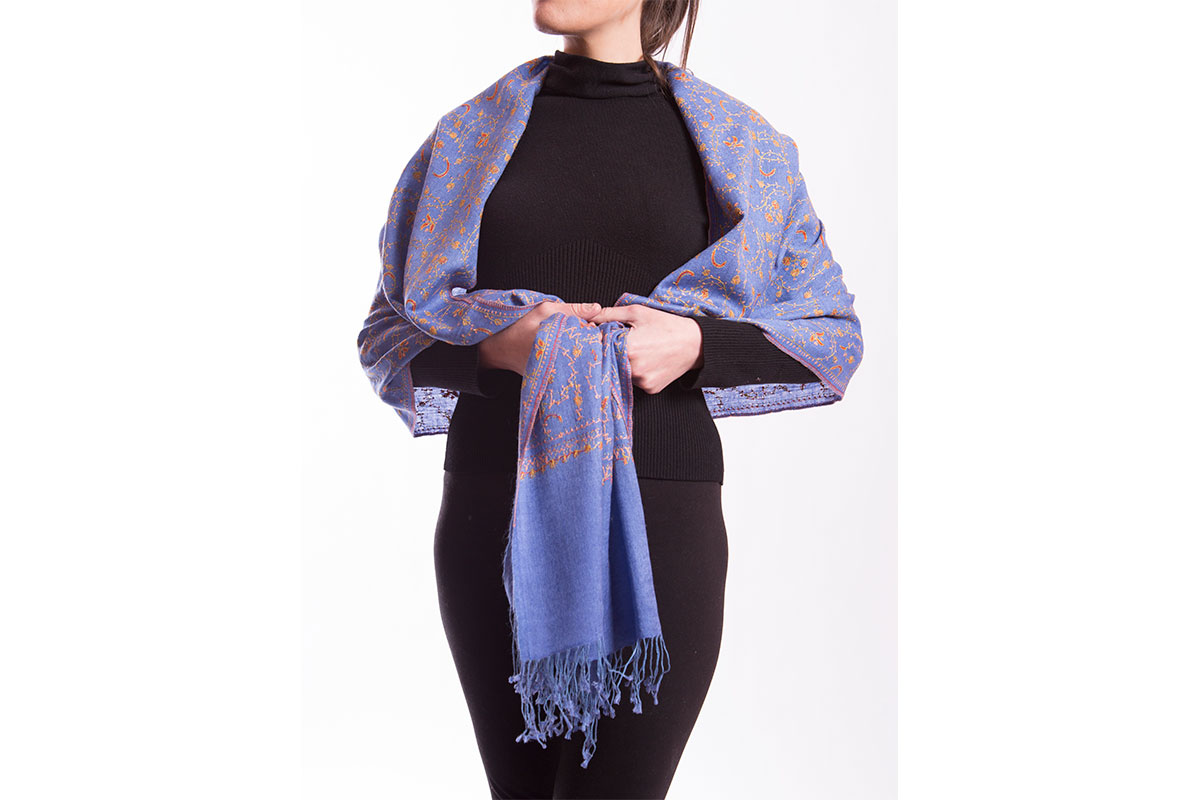 Pashmina de lana y seda, azul